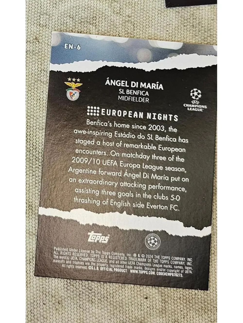 ANGEL DI MARIA EN-6 2023-24 Topps UEFA Club Competitions EUROPEAN NIGHTS BENFICA